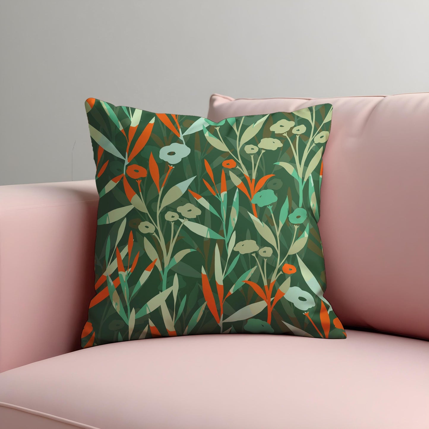 Green Botanical Throw Pillow Cover, Vibrant Floral Cushion Cover