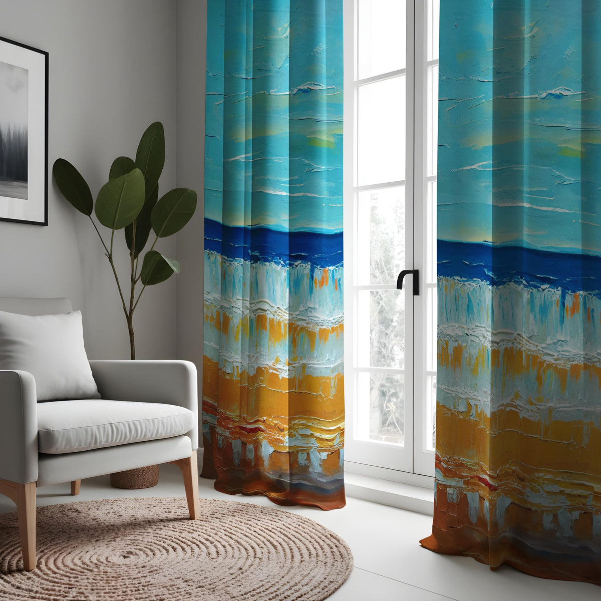 Ocean Sunset Beach Curtains, Coastal Nautical Window Drapes