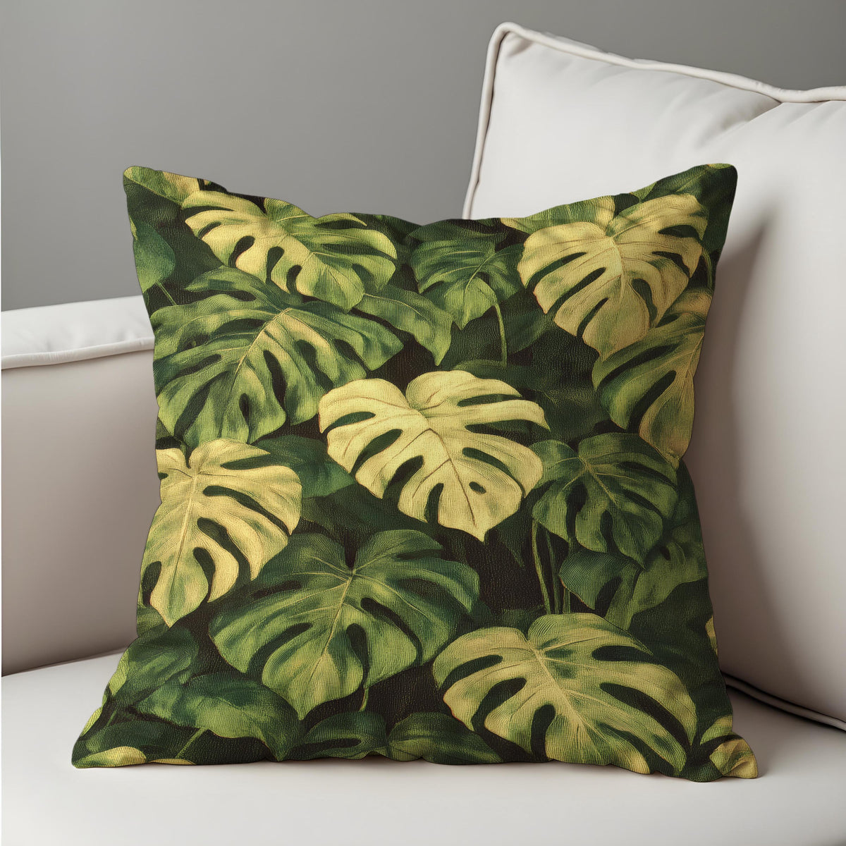 Green Monstera Cushion Cover, Tropical Leaf Throw Pillow Case