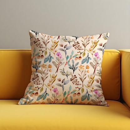 Watercolor Botanical Throw Cushion Cover, Soft Beige Pillow Case