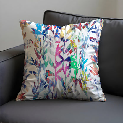 Colorful Botanical Cushion Cover, Rainbow Watercolor Leaves Pillowcase