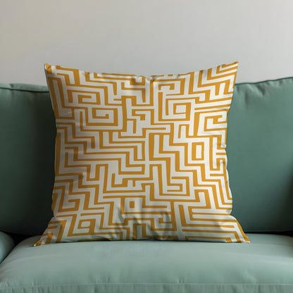 Geometric Maze Cushion Cover, Bold Yellow Abstract Pattern Pillow Case