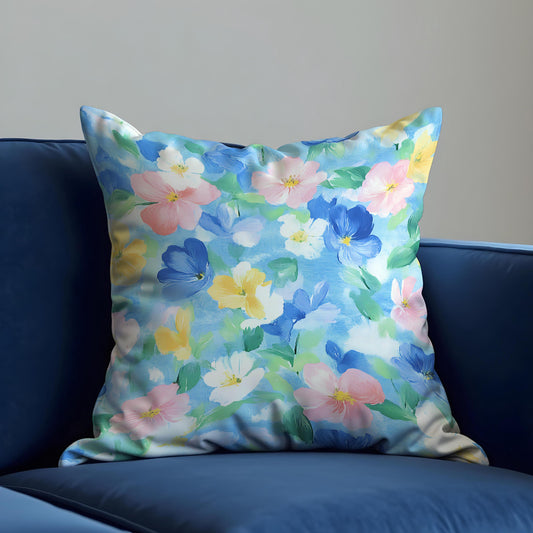 Pastel Blue Floral Cushion Cover, Botanical Pillow Case