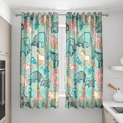 Colorful Safari Animal Kids Curtains, Jungle Nursery Drapes