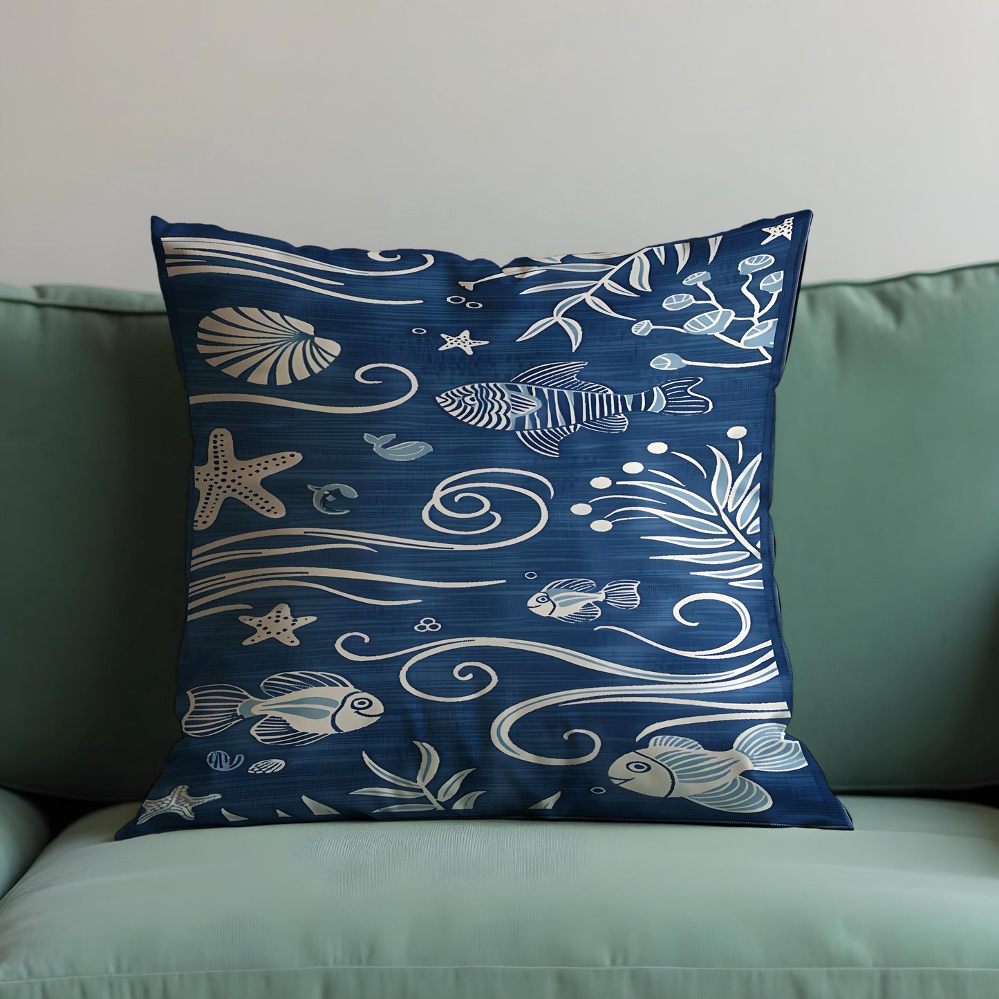 Nautical Ocean Theme Cushion, Blue Sea Life Throw Pillow Cover