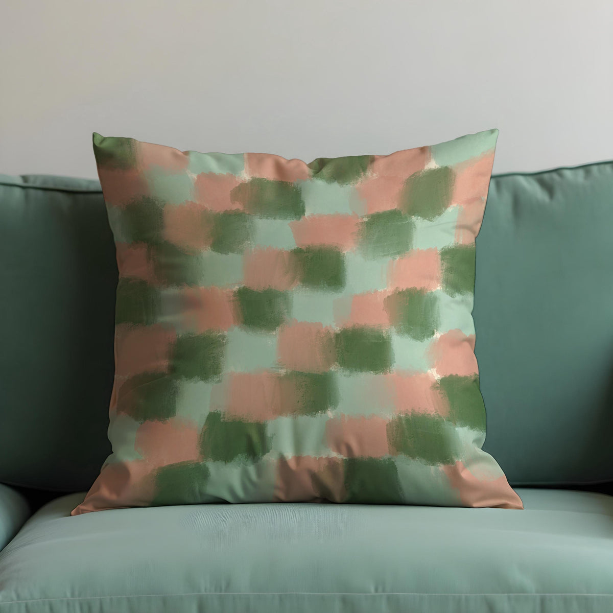 Pastel Green Blush Check Cushion Cover, Pillow Case
