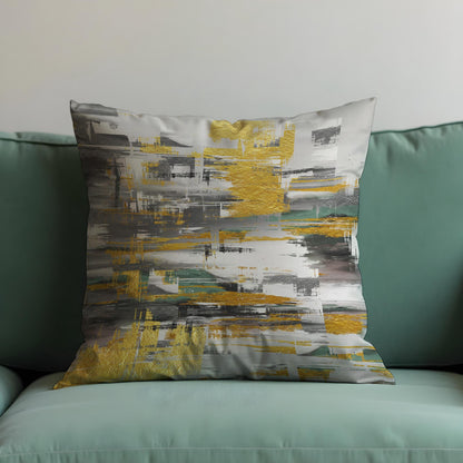 Mustard & Grey Abstract Cushion Cover, Modern  Throw Pillow Cover