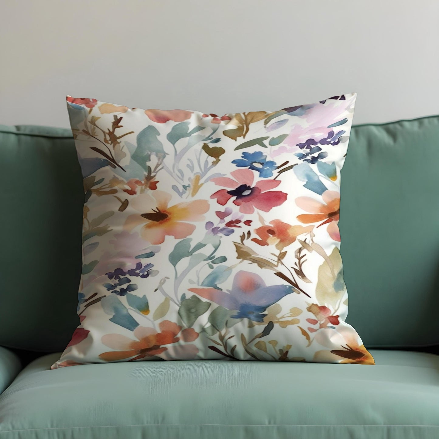 Romantic Floral Watercolor Cushion Cover, Blush Pink & Wildflower Pillow Case