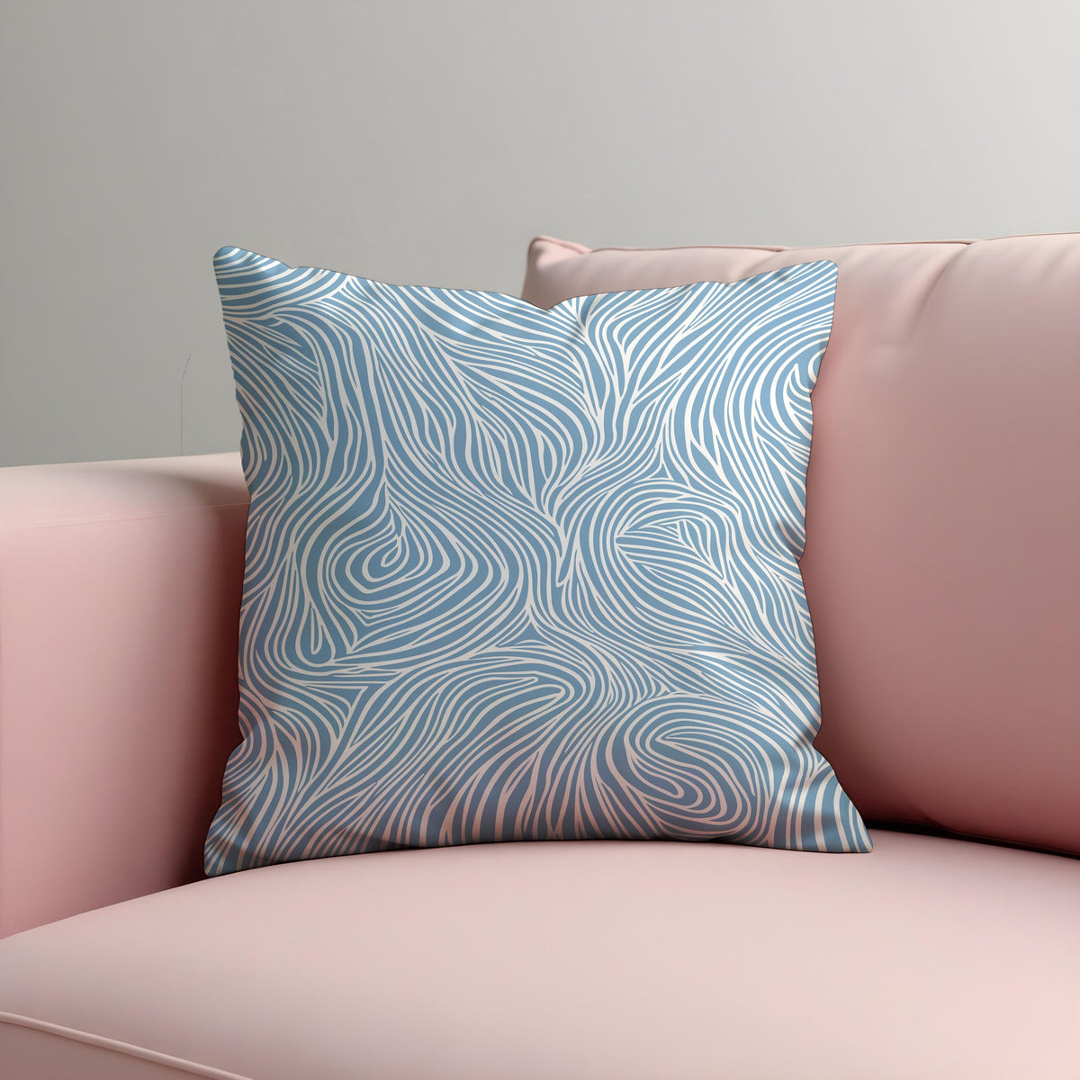 Light Blue Wave Throw Pillow Cover, Line Art Cushion Case