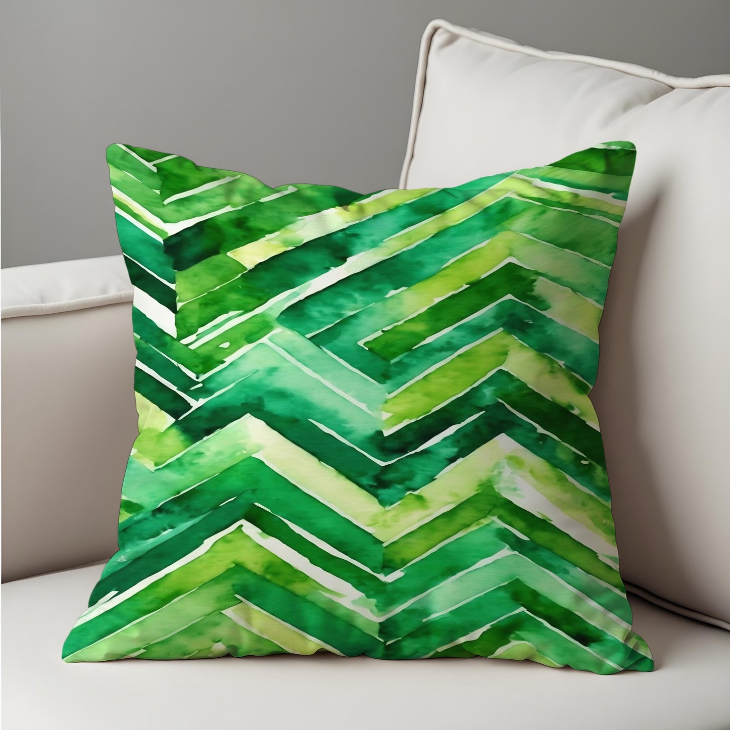 Green Chevron Watercolor Cushion Cover, Modern Throw Pillow Cover