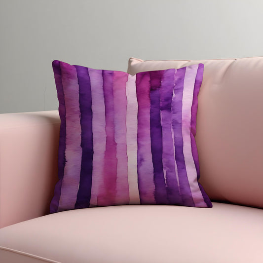 Purple Watercolor Stripe Cushion Cover, Modern Pink & Violet Throw Pillow Case