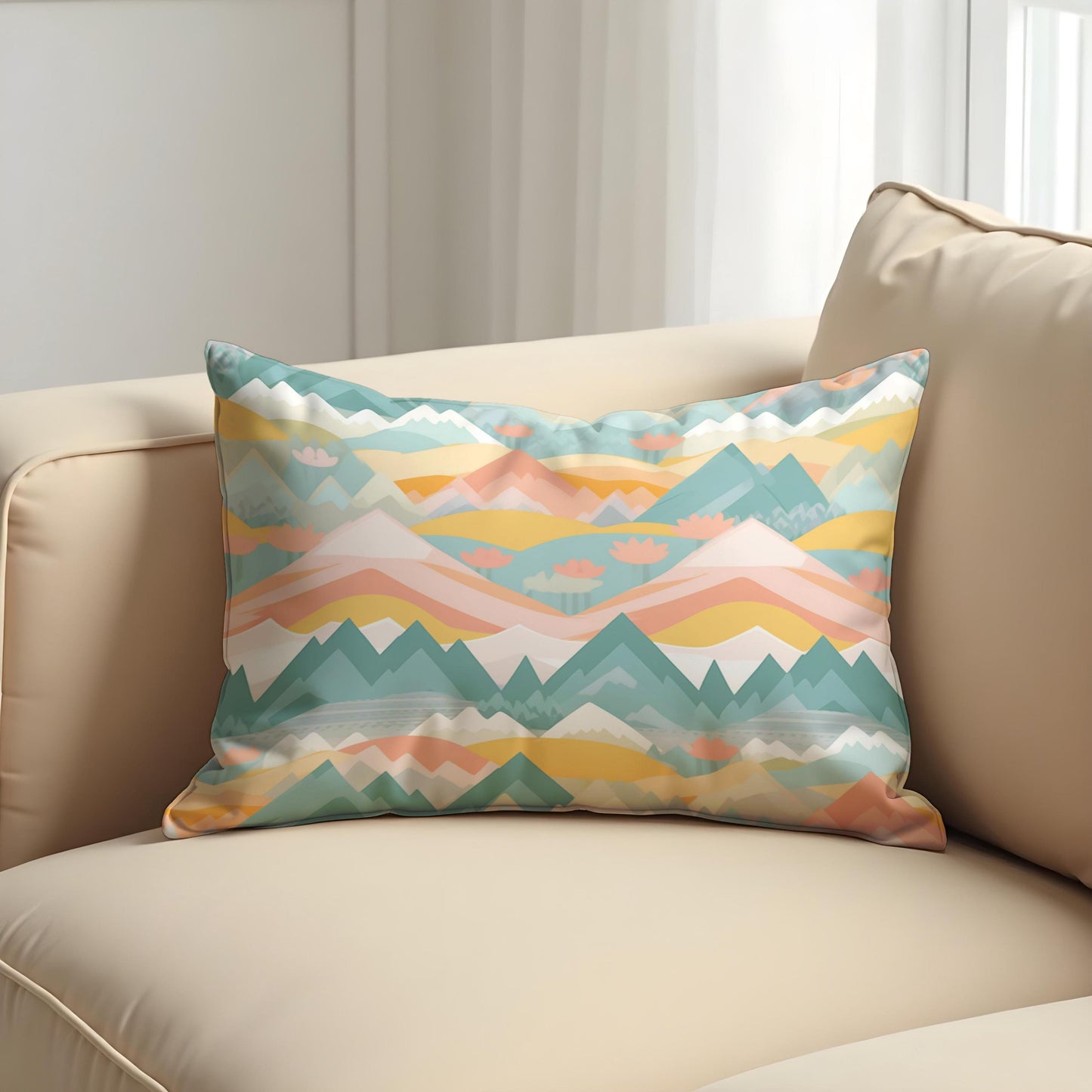 Pastel Mountain Throw Pillow Cover, Colorful Landscape Cushion Case