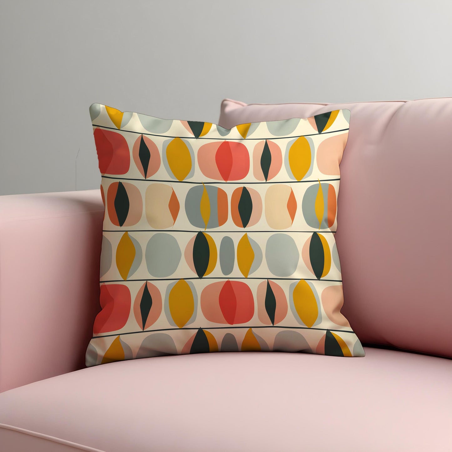 Retro Oval Pattern Cushion Cover, Mid Century Modern Pillow Cover