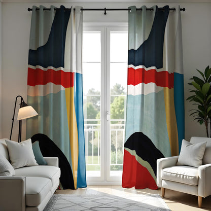 Modern Color Block Curtains, Bold Geometric Window Drapes