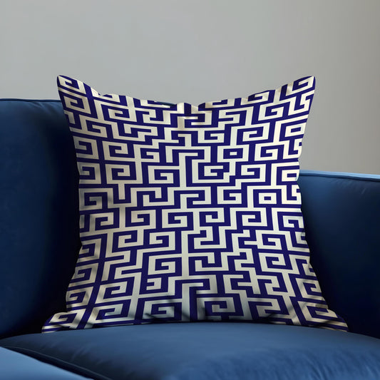 Navy Greek Key Cushion Cover, Geometric Pillow Case