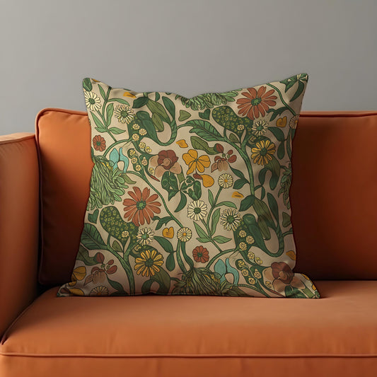 Classic Botanical Pillow Cover, Earthy Floral Print Cushion Cover