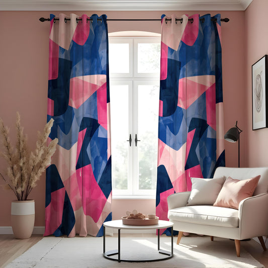 Blue & Pink Abstract Art Curtains, Made to Measure Drapes