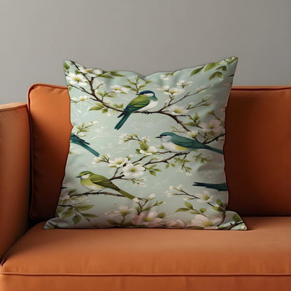 Bird Print Cushion Cover, Botanical Throw Pillow Case