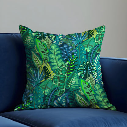 Green Tropical Cushion Cover, Jungle Leaf Pillow Case