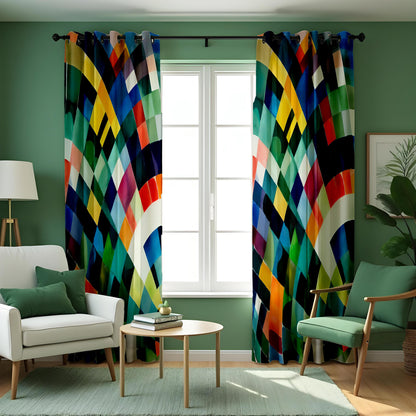Rainbow Geometric Curtains, Colorful Abstract Window Drapes