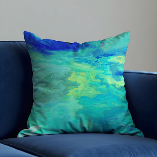 Teal Blue Abstract Cushion Cover, Modern Art Throw Pillow Case