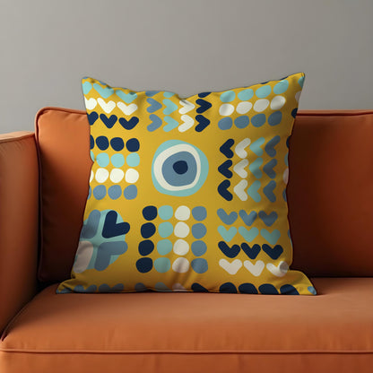 Modern Geometric Cushion Cover, Yellow Evil Eye Heart Pillow Cover