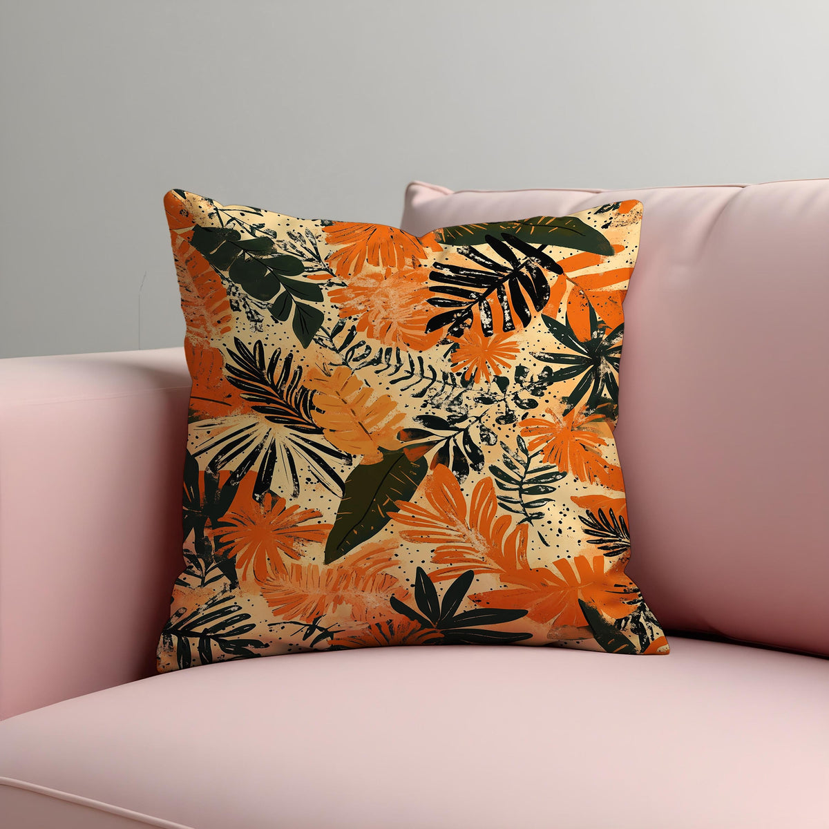 Orange Tropical Cushion Cover, Leaf Throw Pillow Case