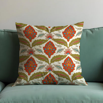 Boho Floral Cushion Cover, Red & Olive Classic Pillow Cover