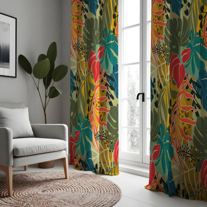 Tropical Anthurium Leaf Curtains, Jungle Botanical Drapes