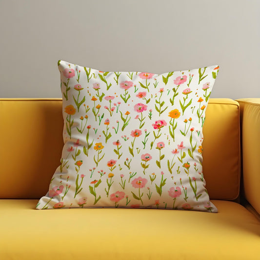 Spring Wildflower Cushion Cover, Painted Style Floral Pillow Case