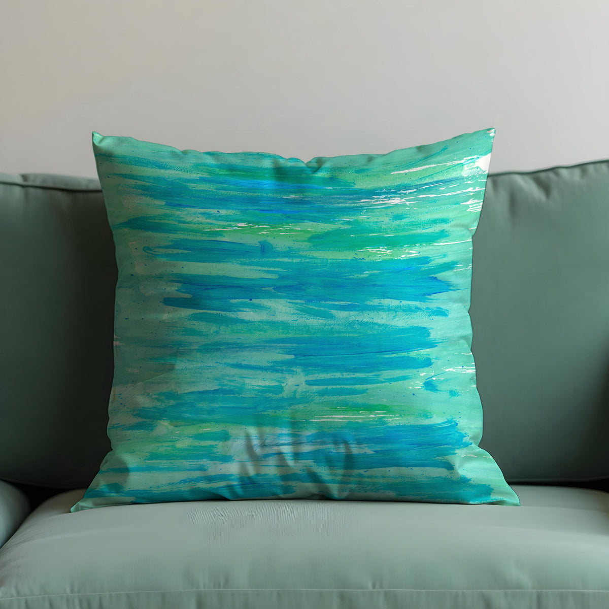 Turquoise Abstract Cushion Cover, Modern Brush Throw Pillow Case