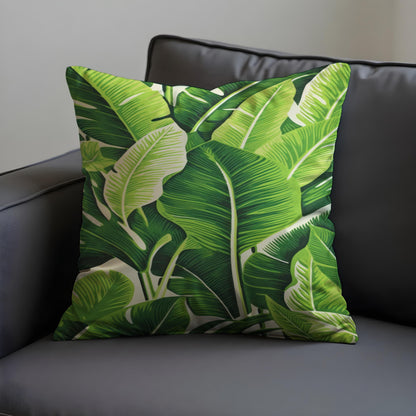 Tropical Banana Leaf Cushion Cover, Bold Green Botanical Throw Pillow Case