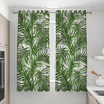 Green Palm Leaf Curtains, Tropical Botanical Custom Drapes