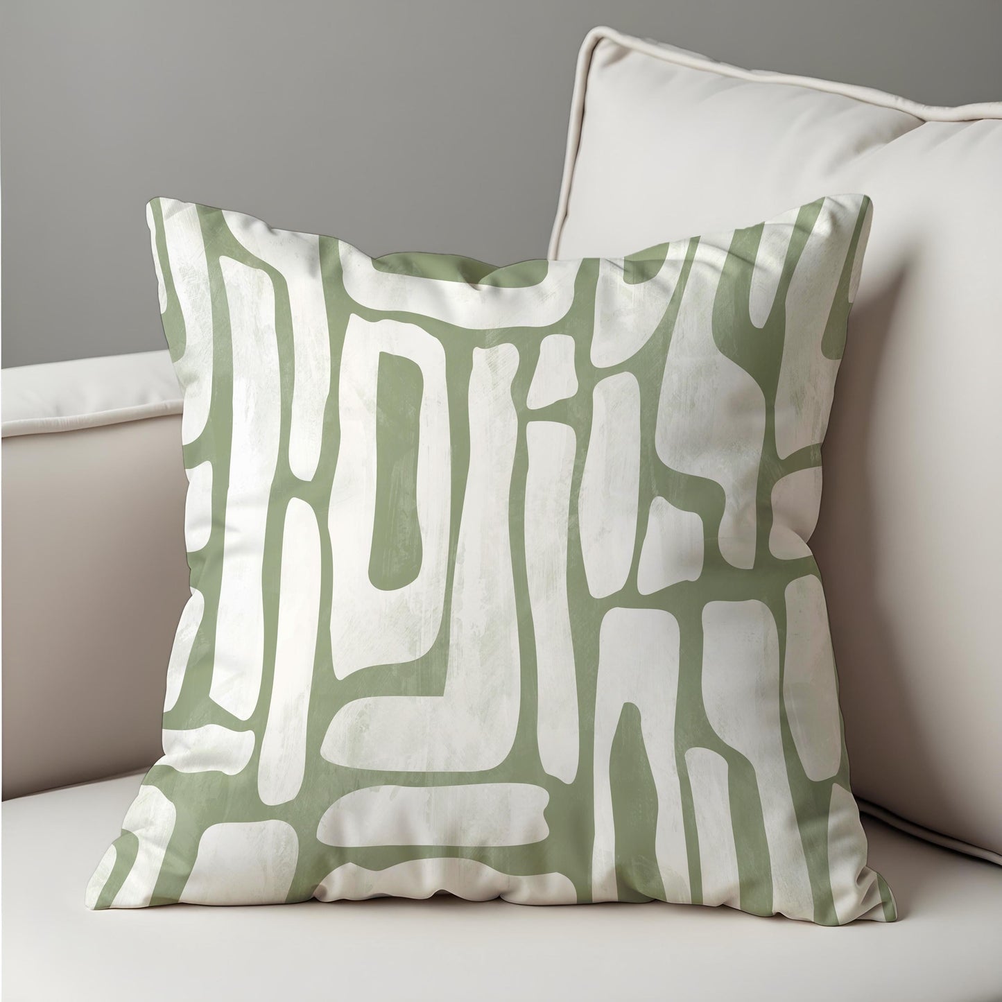 Sage Green Abstract Cushion Cover, Organic Line Art Pillow Case