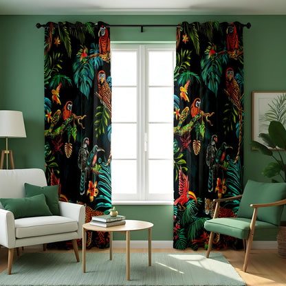 Leopard & Parrot Jungle Curtains, Tropical Animal Drapes