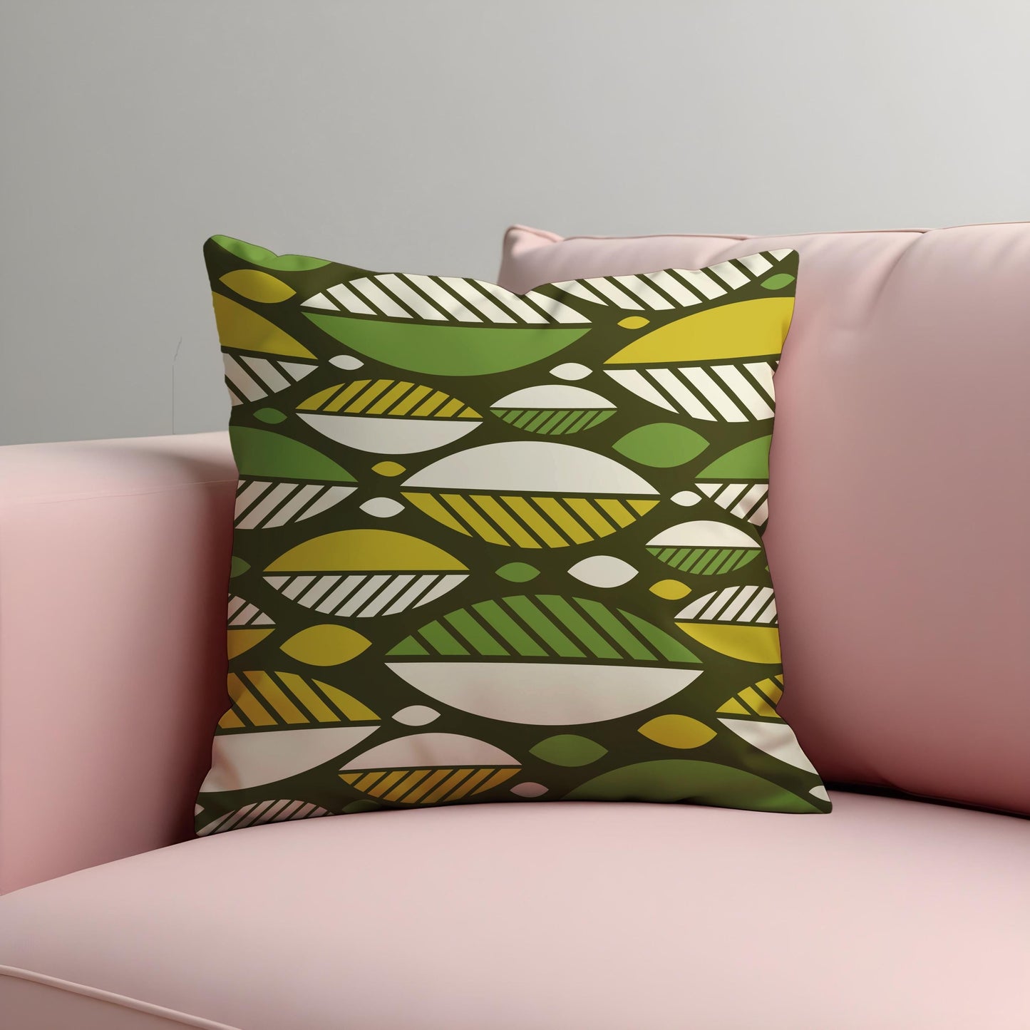 Mid Century Modern Cushion Cover, Olive Green & Yellow Retro Pillow Case
