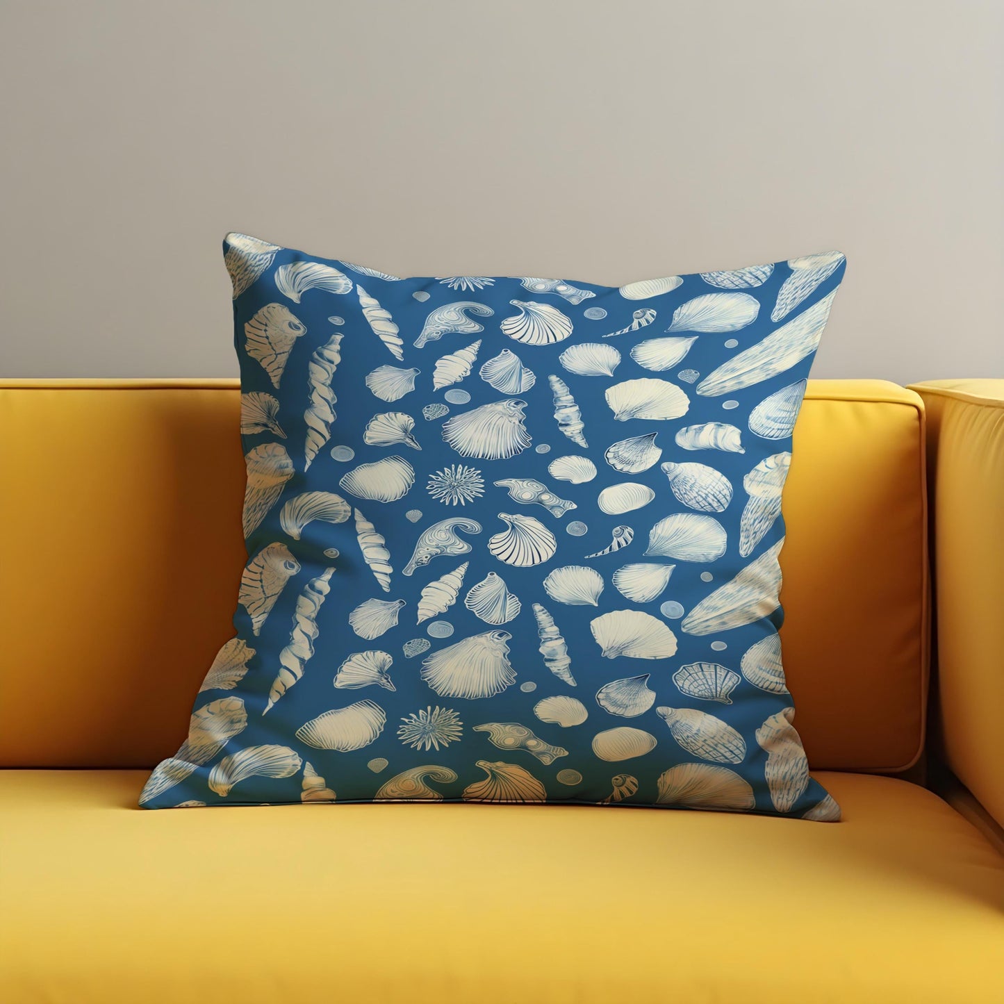 Nautical Seashell Cushion Cover, Blue Beach Theme Pillow Cover