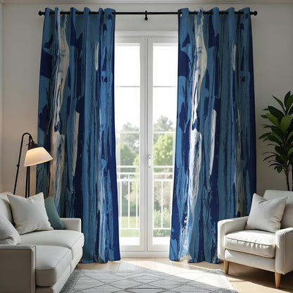 Dark Blue Waterfall Abstract Curtains, Modern Art Drapes