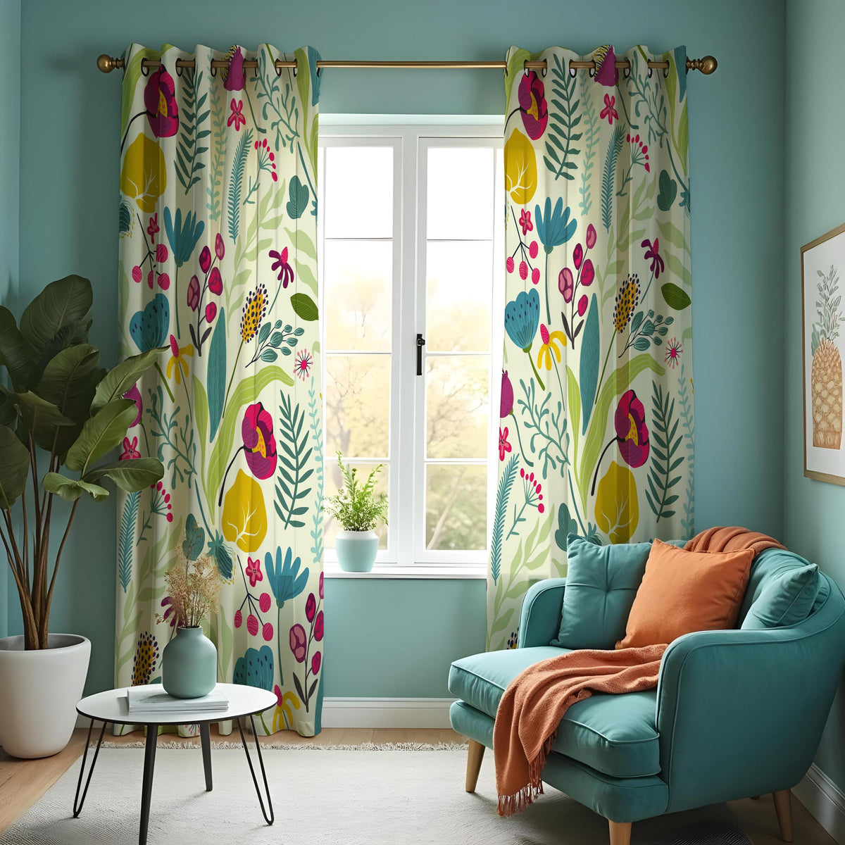 Modern Botanical Floral Curtains, Custom Made Window Drapes