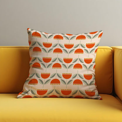 Retro Tulip Flower Cushion Cover, Scandinavian Floral Pillow Cover