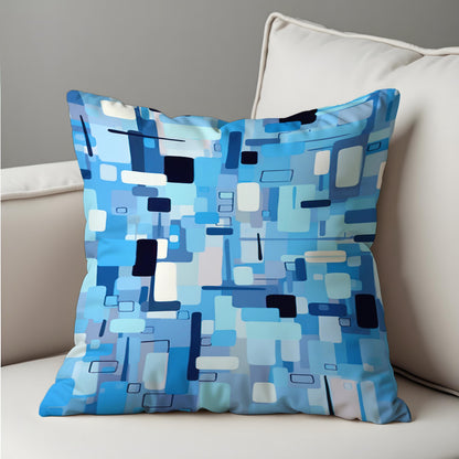 Blue Abstract Geometric Throw Pillow Cover, Modern Cushion Case