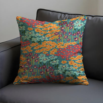 Wildflower Meadow Cushion Cover, Colorful Floral Print Pillowcase
