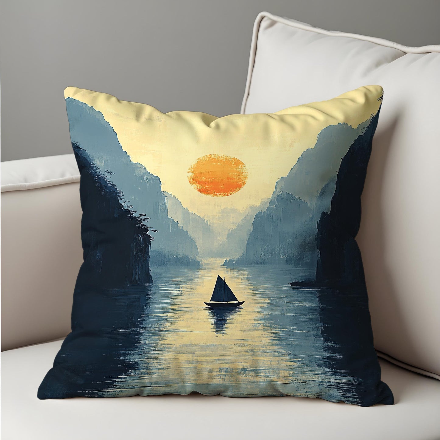 Serene Sunset Lake Cushion Cover, Tranquil Nature Landscape Throw Pillow Cover