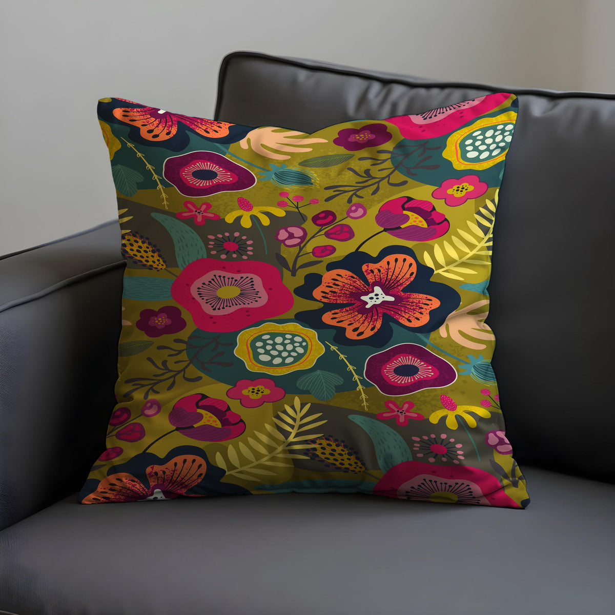 Vibrant Floral Cushion Cover, Boho Throw Pillow Case