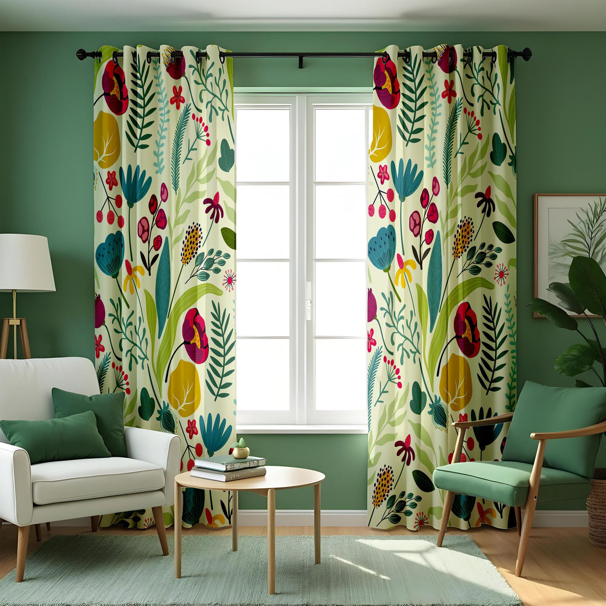 Modern Botanical Floral Curtains, Custom Made Window Drapes