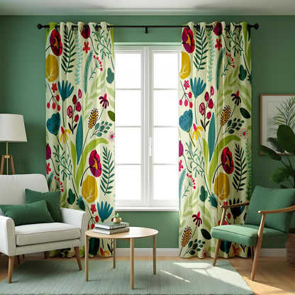 Modern Botanical Floral Curtains, Custom Made Window Drapes