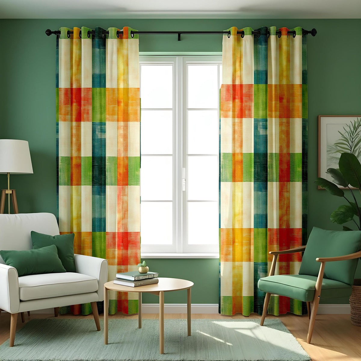 Multicolor Color Block Plaid Curtains, Made to Measure Drapes