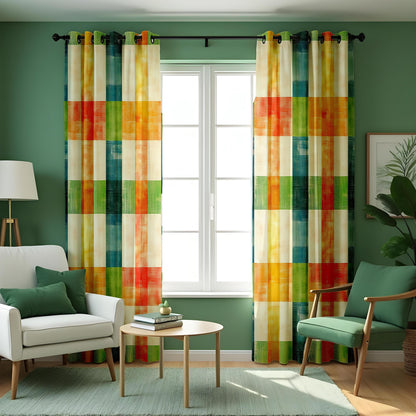 Multicolor Color Block Plaid Curtains, Made to Measure Drapes
