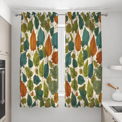 Green & Orange Autumn Leaf Curtains, Botanical Drapes