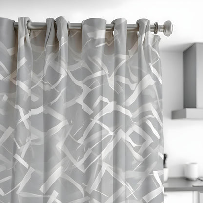 Grey Brush Pattern Curtains, Minimalist Geometric Drapes